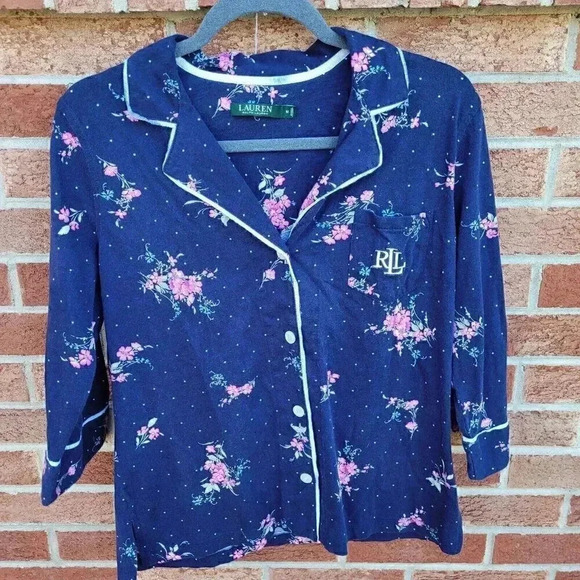 Lauren Ralph Lauren Sleep Shirt Women's Size Medium Blue and Pink Floral - Picture 1 of 8